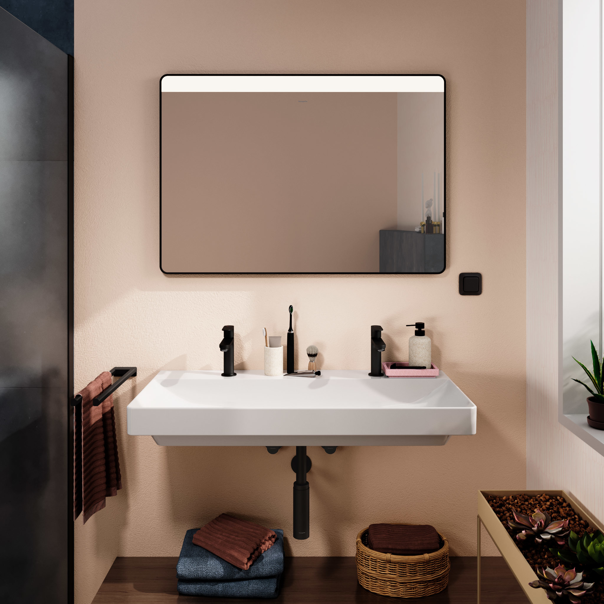 Hansgrohe Xarita Lite Q lustro 100x70 cm prostokątne z oświetleniem czarny mat 54959670