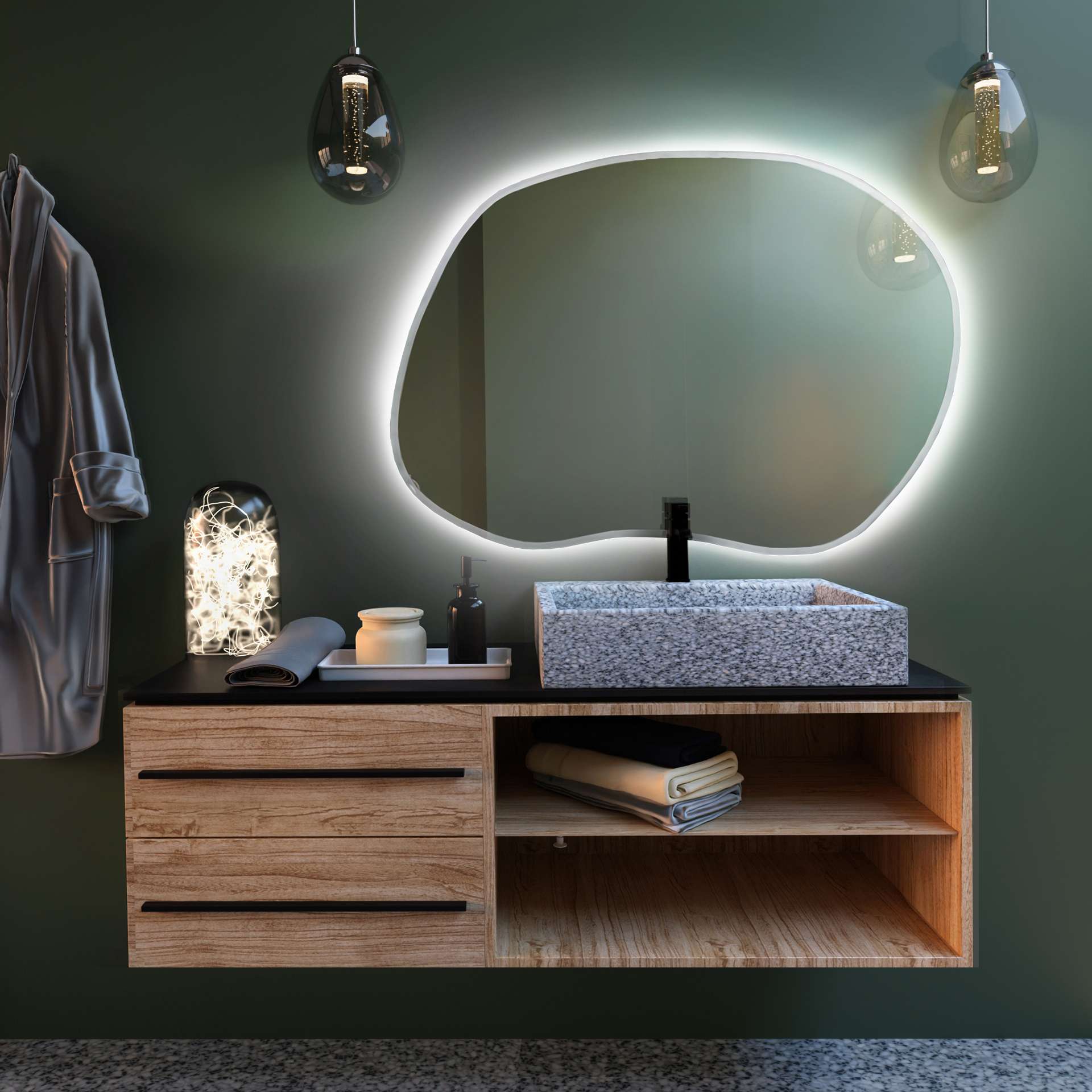 Smartwoods Tiny Borderbright Stain II lustro 100x70 cm z oświetleniem LED białe barwa światła zimna