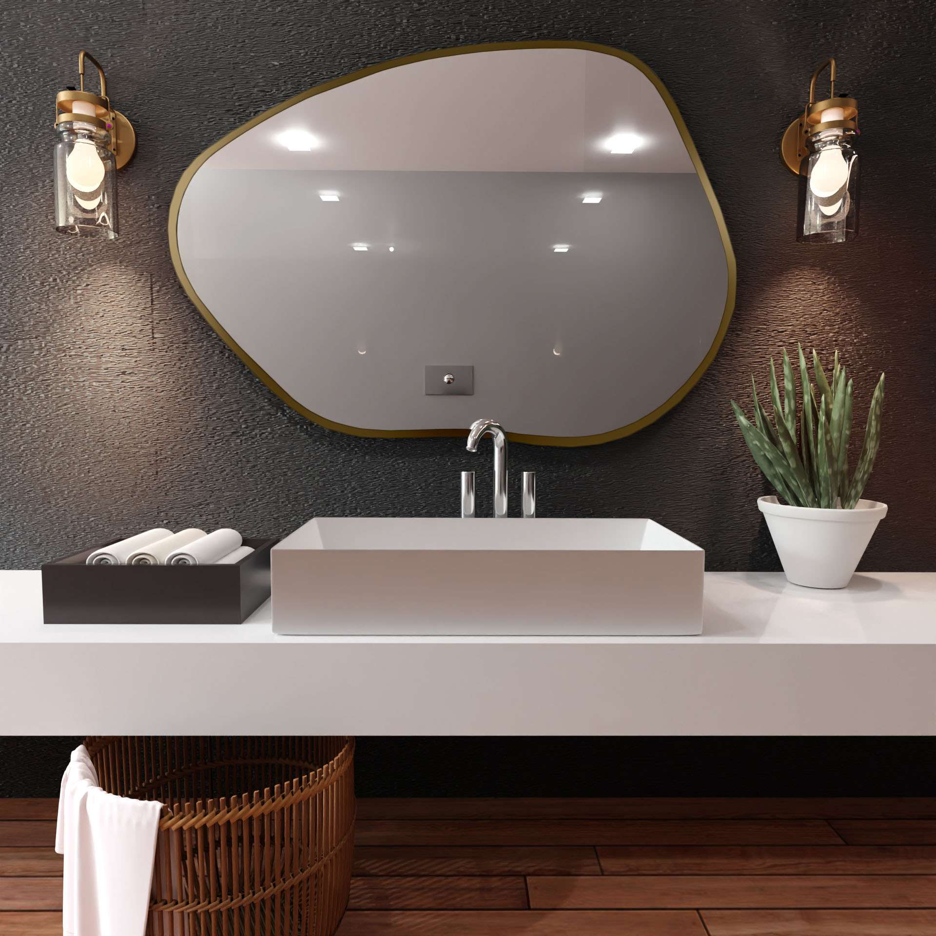 Smartwoods Tiny Borderbright Stain I lustro 90x64 cm z oświetleniem LED złote barwa światła zimna