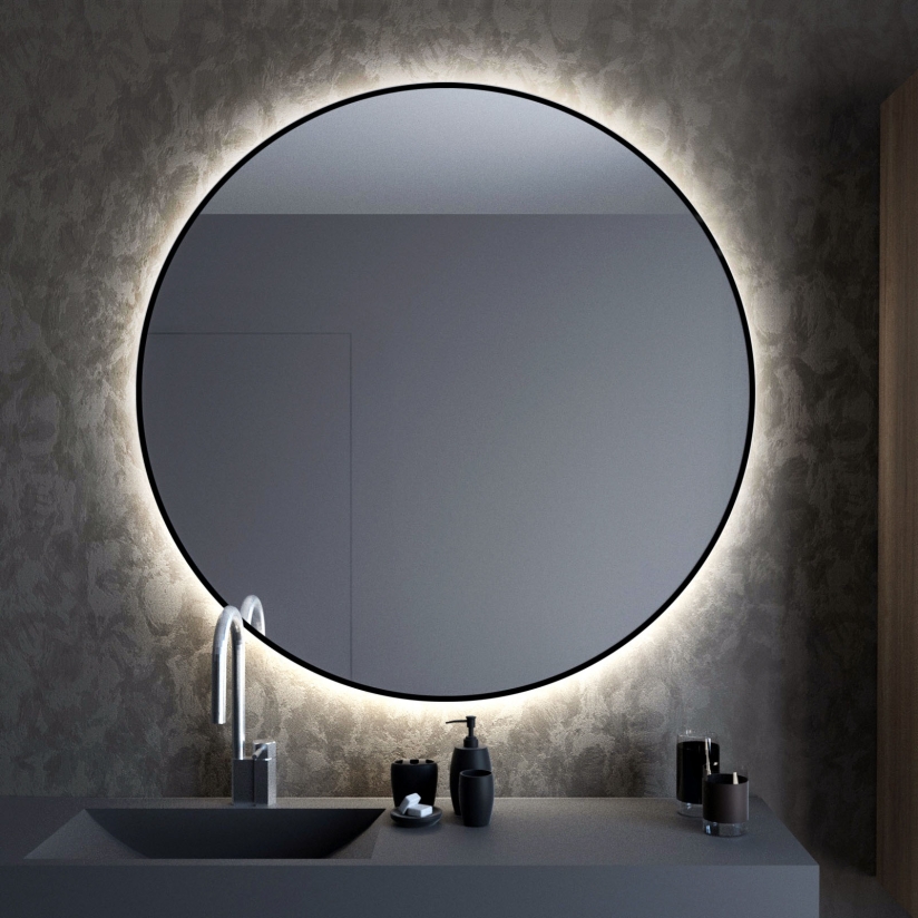Smartwoods Bright lustro 90 cm okrągłe z oświetleniem LED czarne barwa światła neutralna - Wysyłka w 24h