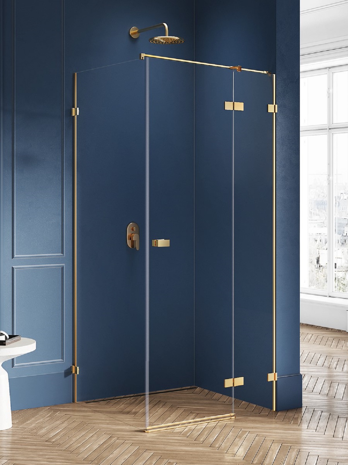 New Trendy Avexa Gold Brushed kabina prysznicowa 80x90 cm prostokątna prawa złoty szczotkowany/szkło przezroczyste EXK-1733