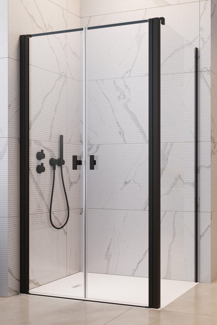Radaway Nes 8 Black DWD+S drzwi prysznicowe 90 cm uchylne czarny mat/szkło przezroczyste 10081190-54-01