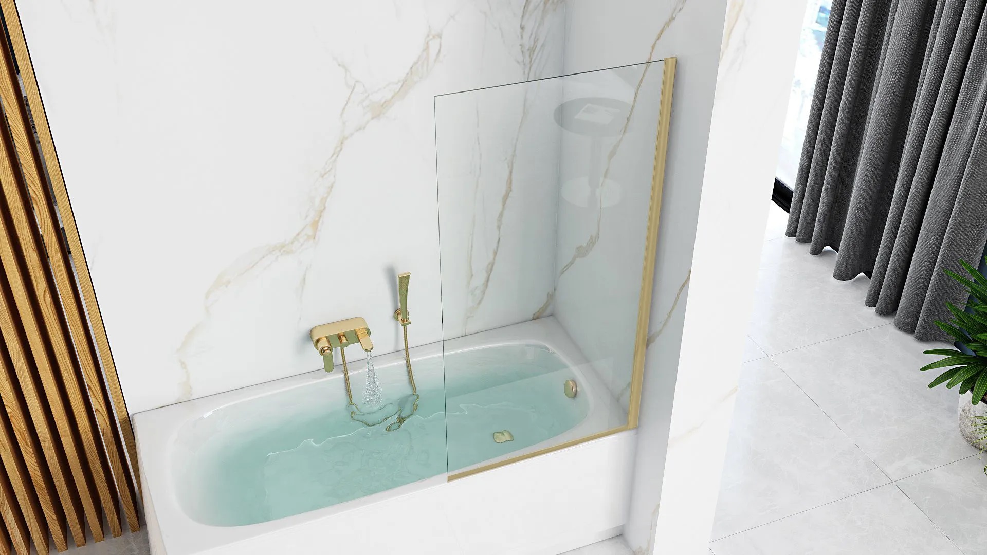 Rea Elegant Gold parawan nawannowy 80 cm złoty szczotkowany/szkło przezroczyste REA-W6601