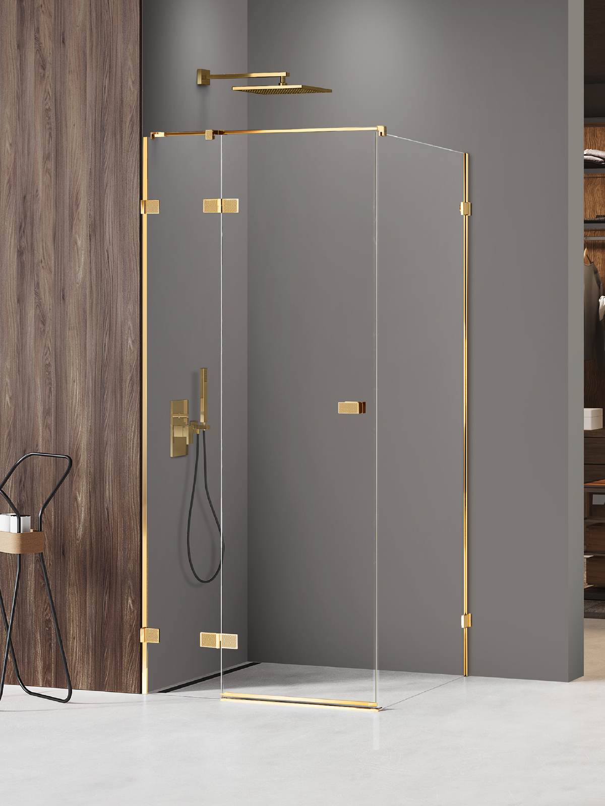 New Trendy Avexa Gold Shine XR kabina prysznicowa 100x110 cm prostokątna prawa złoty połysk/szkło przezroczyste EXK-6796