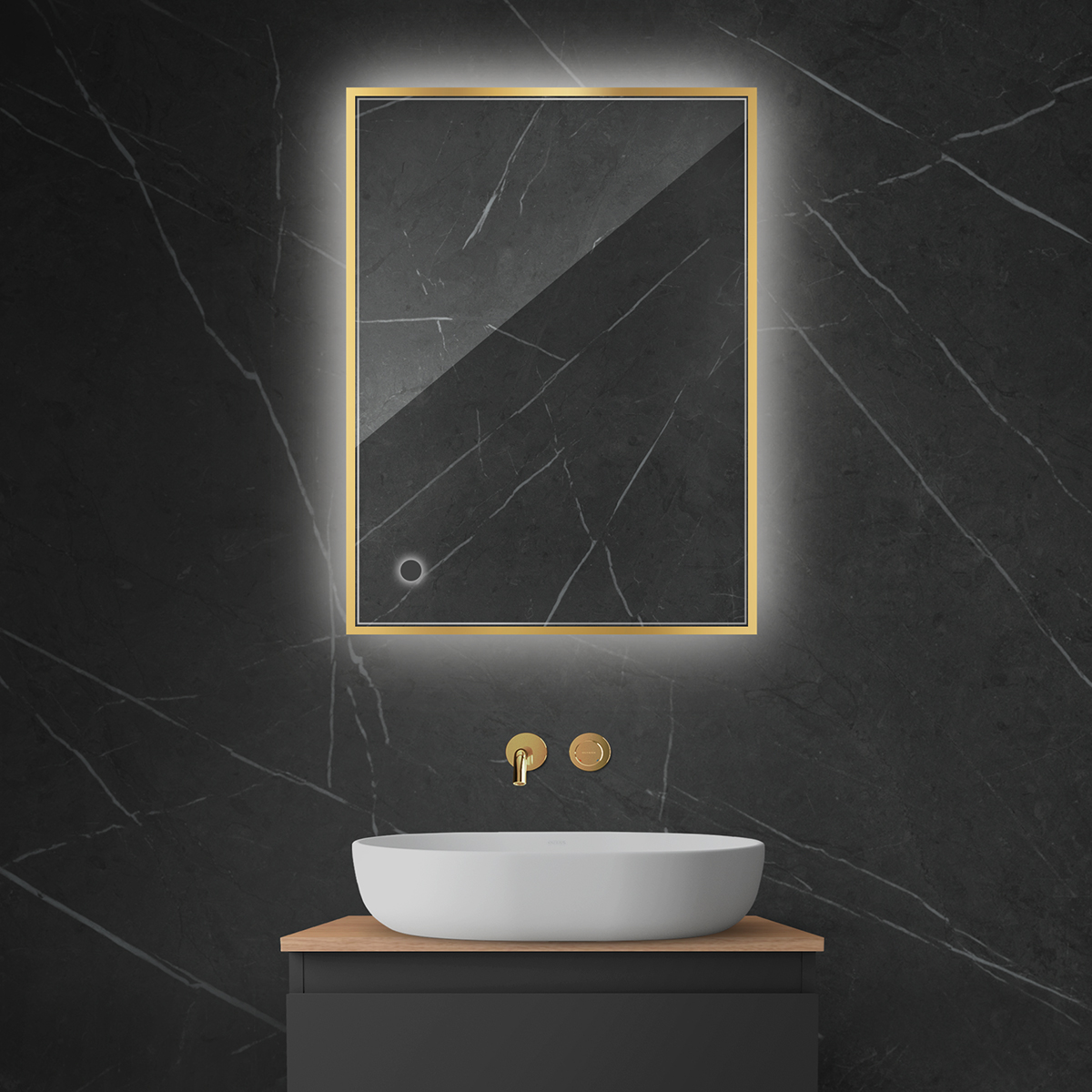 Oltens Nordlis lustro 60x80 cm prostokątne z oświetleniem z matą grzewczą złoty 64115800 - Wysyłka w 24h