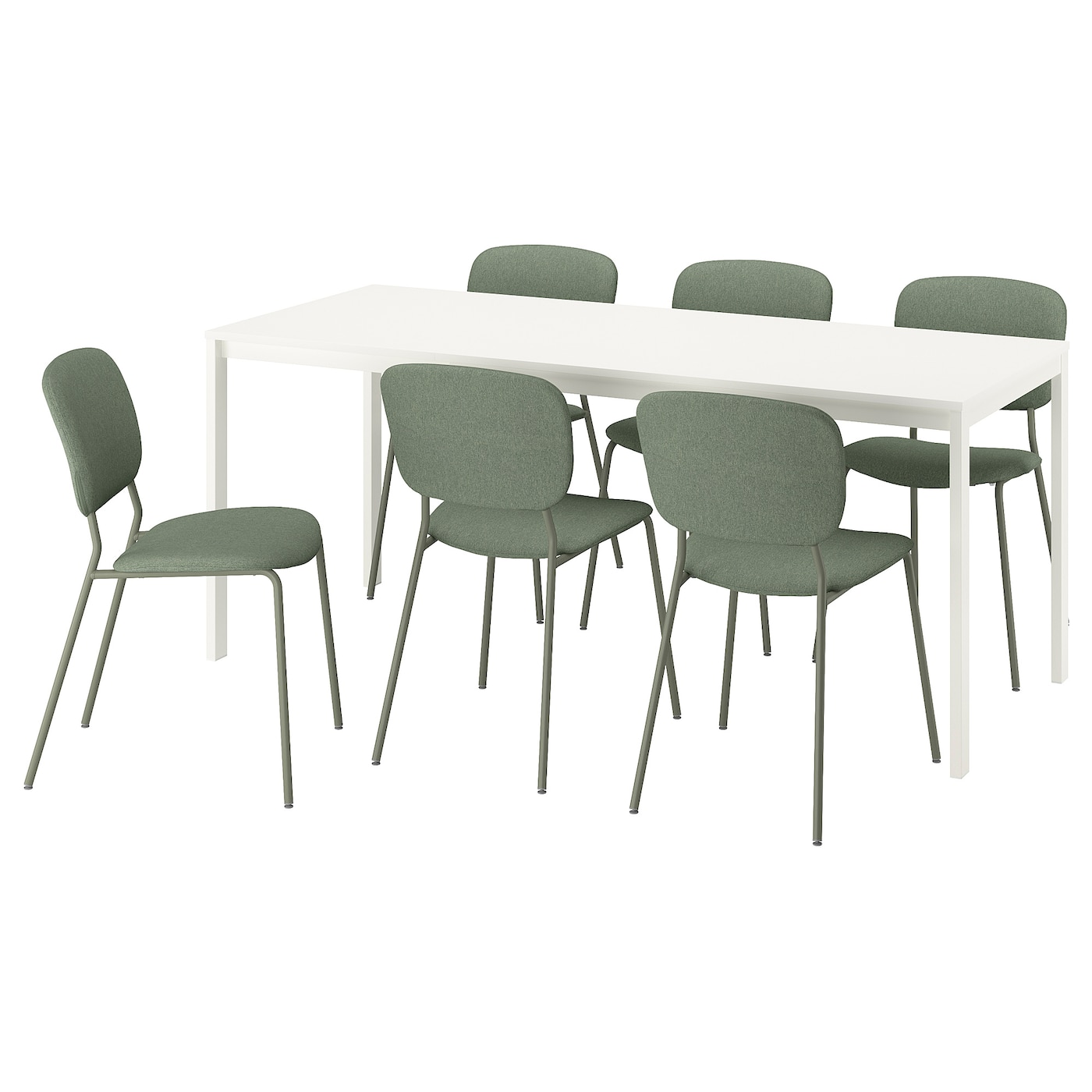 IKEA VIHALS / VIHALS stół i 6 krzeseł, biały/zielony Tibbleby szarozielony, 120/180x74 cm