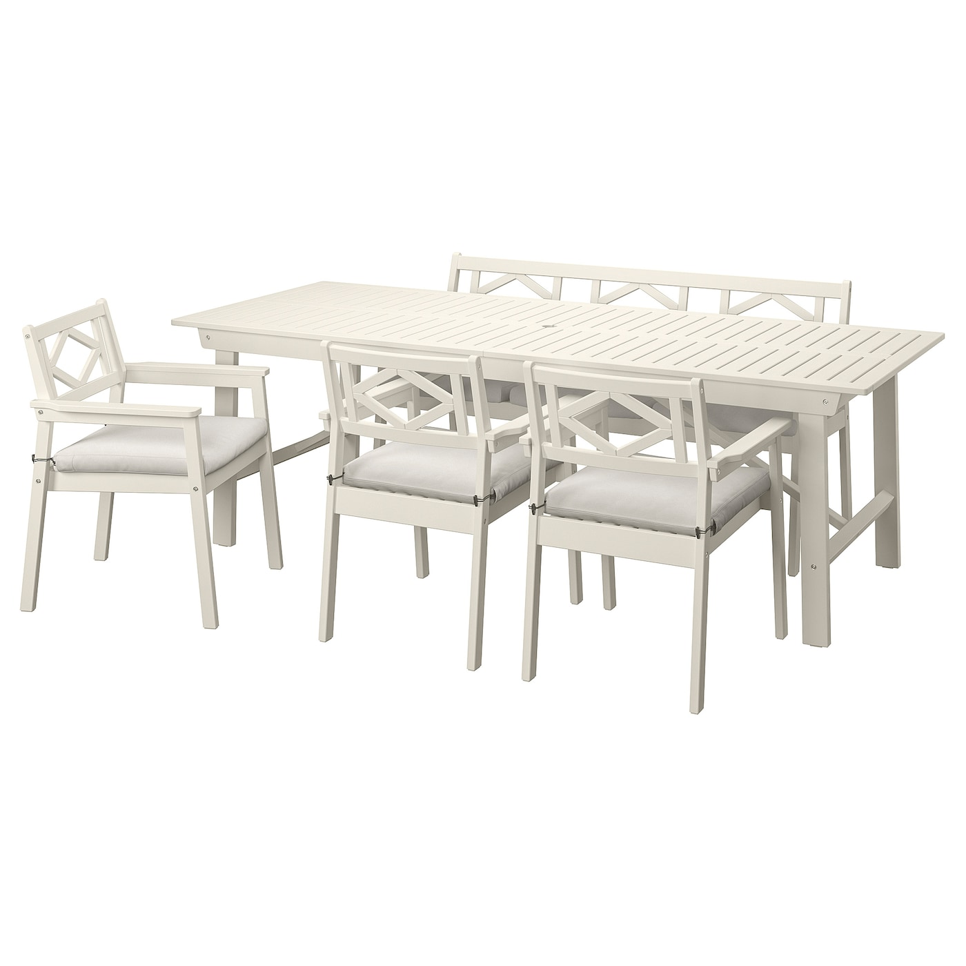 IKEA BONDHOLMEN stół+3 krzesła z podłok.+ława, ogr, Bondholmen biały/beżowy/Frösön/Duvholmen beżowy