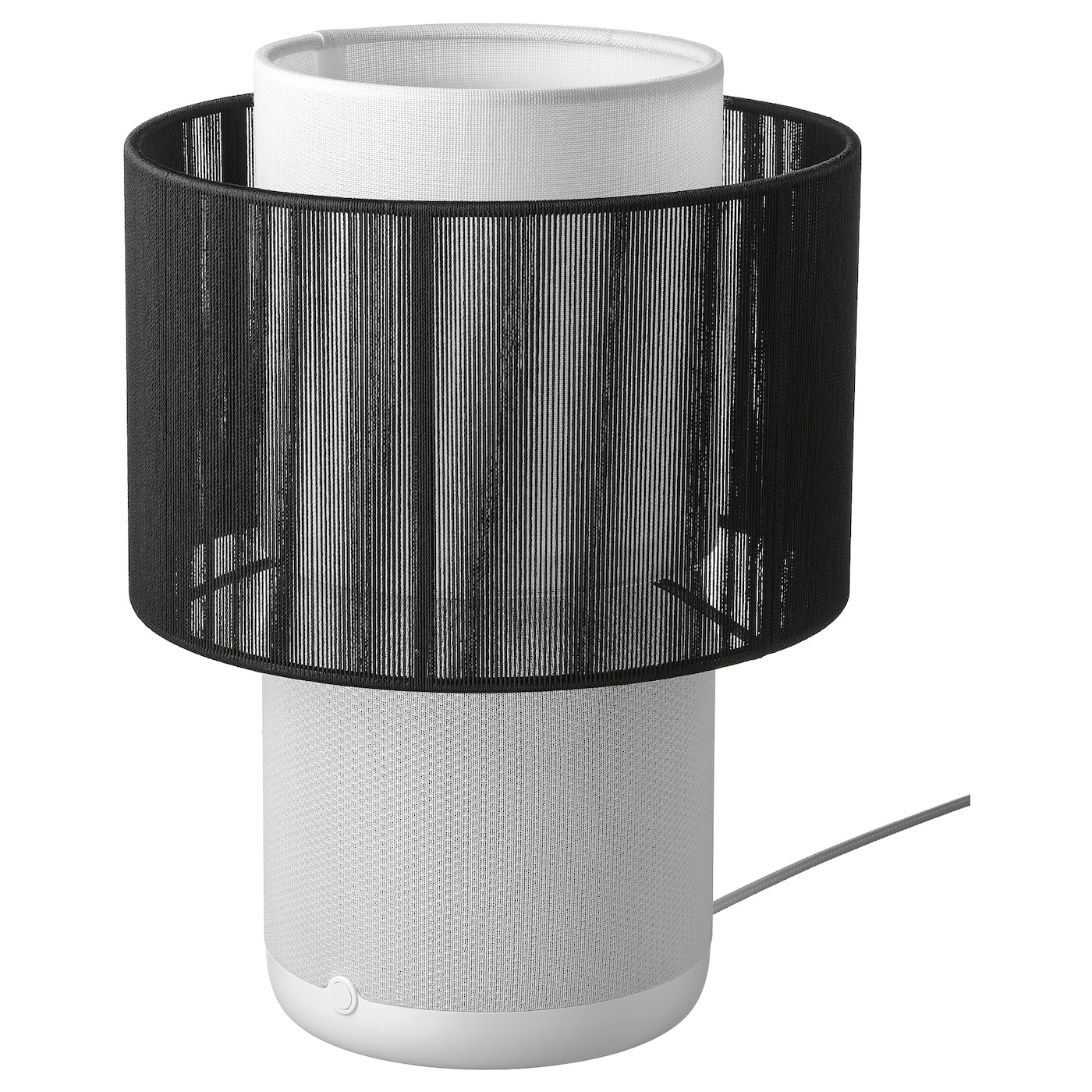 IKEA SYMFONISK lampa/głośnik Wi-Fi, klosz tkanina, biały/czarny, Długość kabla: 200 cm