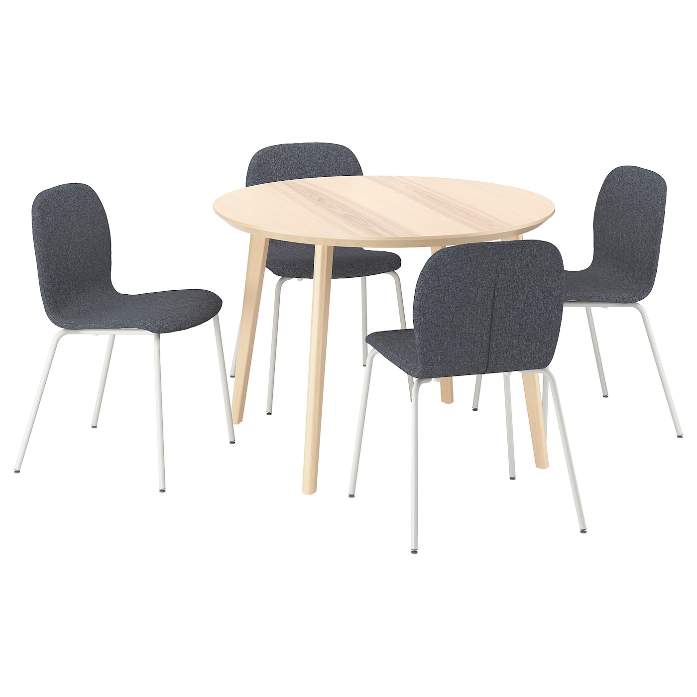 IKEA LISABO / KARLPETTER stół i 4 krzesła, okleina jesionowa/Gunnared średni szary biały, 105 cm