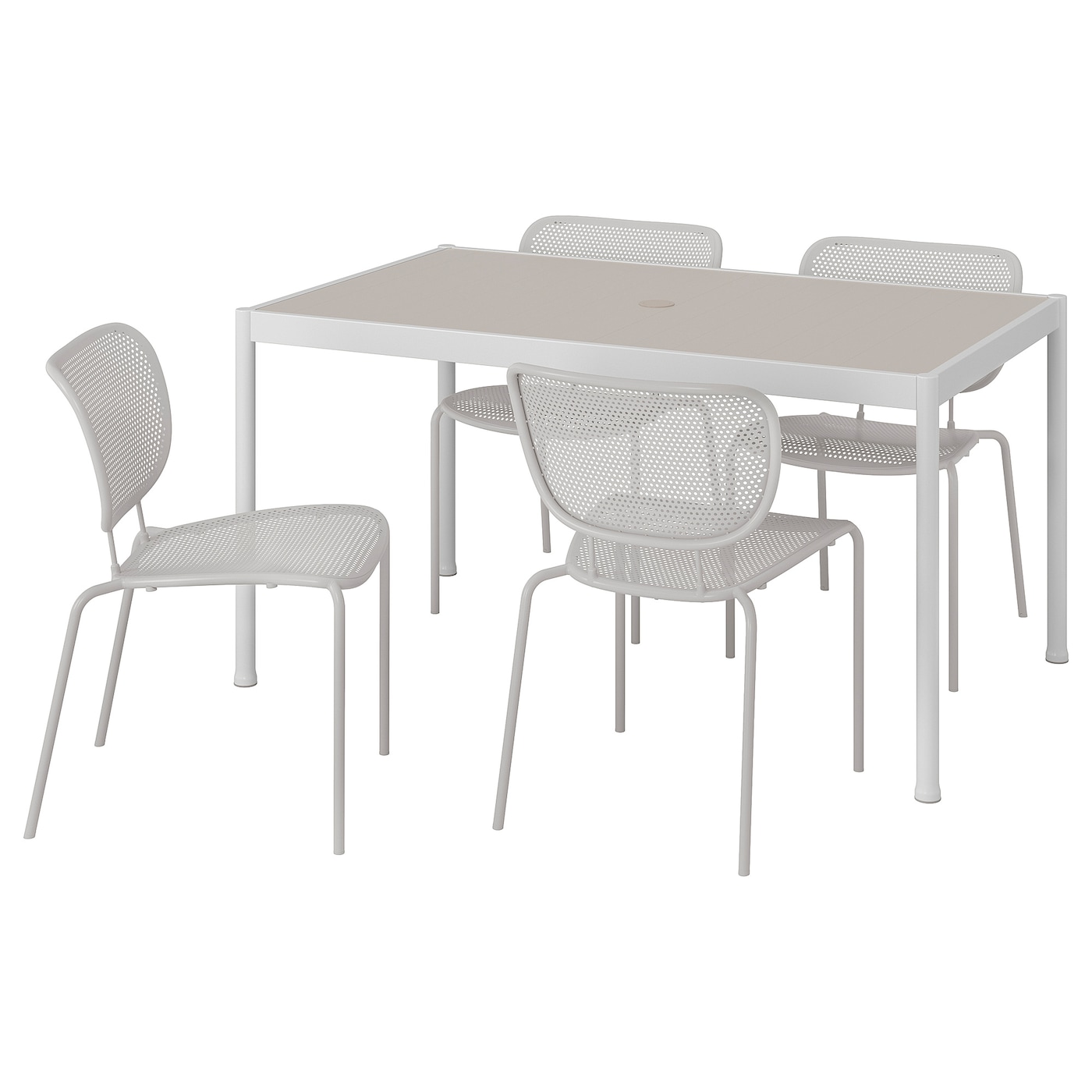 IKEA SEGERÖN / DUVSKÄR stół i 4 krzesła, Segerön/Duvskär zewnętrzne biały/beżowy/szary, 147 cm