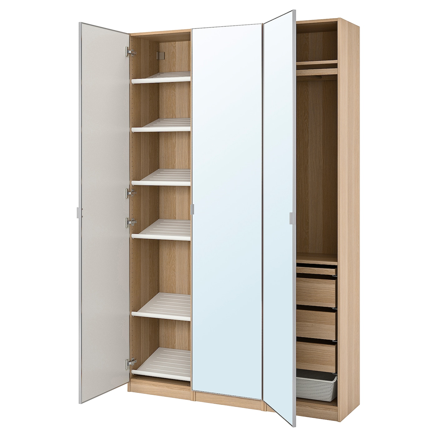 IKEA PAX / ÅHEIM kombinacja szafy, imitacja dębu bejcowanego na biało/lustro, 150x38x236 cm
