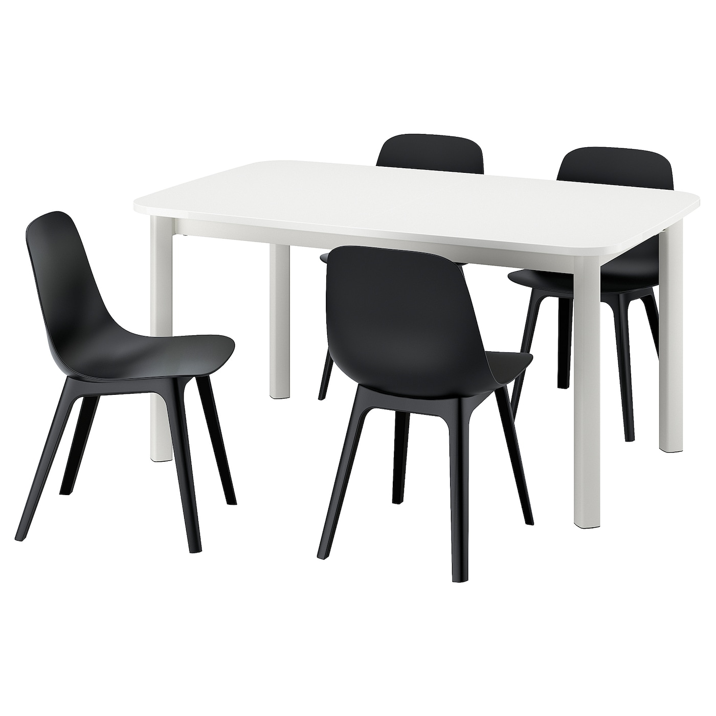 IKEA STRANDTORP / ODGER stół i 4 krzesła, biały/antracyt, 150/205/260 cm