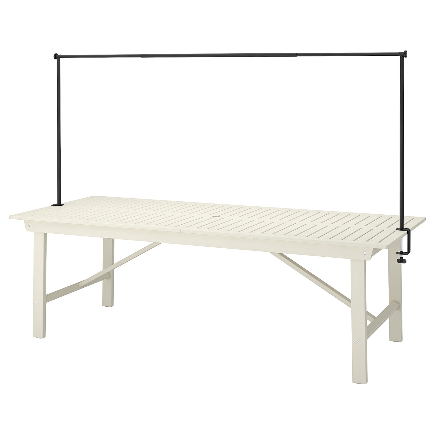 IKEA BONDHOLMEN / HELGEÖ stół z dekoracyjnym drążkiem, zewnętrzne biały/beżowy/czarny, 235 cm