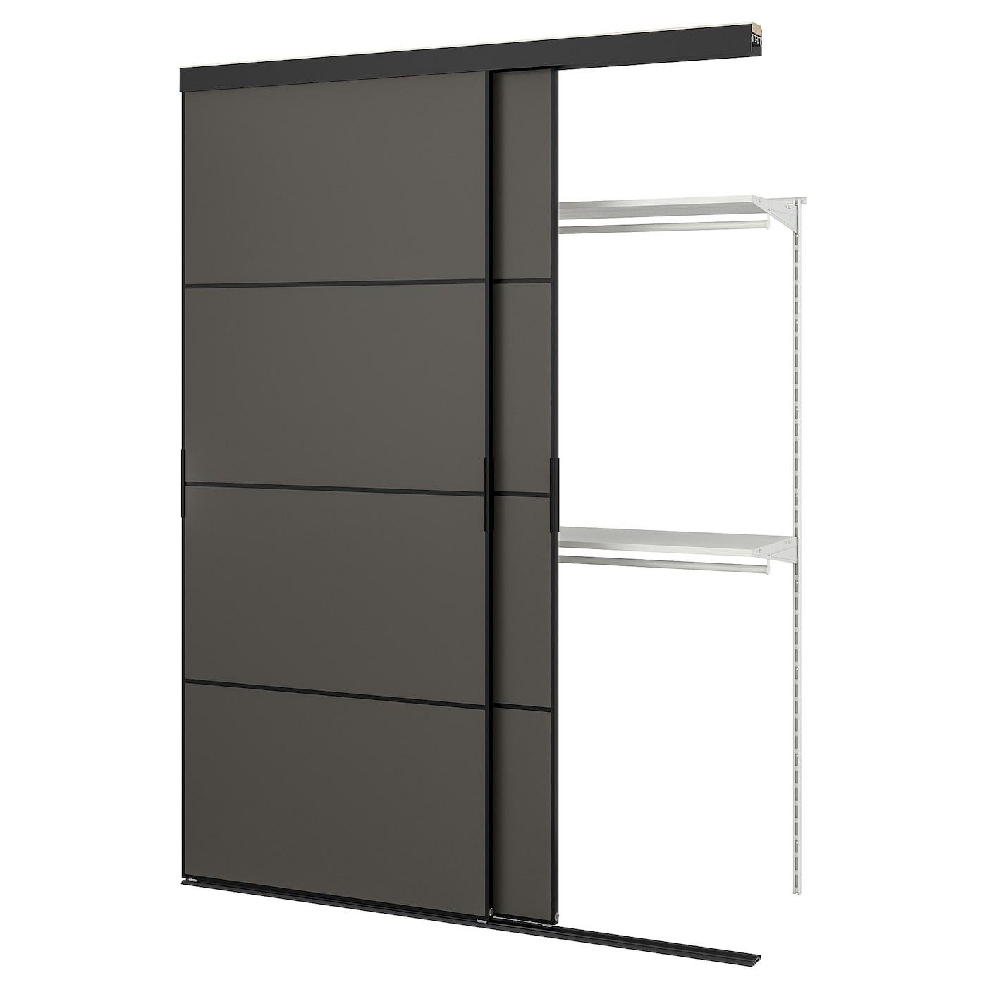 IKEA SKYTTA / BOAXEL szafa z drzwiami przesuwnymi, czarny 2str/Mehamn ciemnoszary, 177x65x240 cm