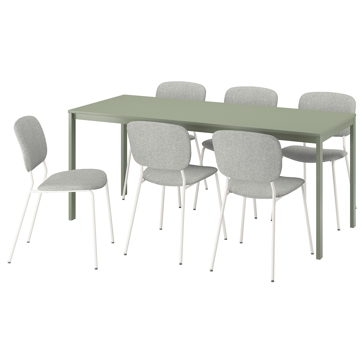 IKEA VIHALS / VIHALS stół i 6 krzeseł, zielony/biały Tibbleby beżowoszary, 120/180x74 cm