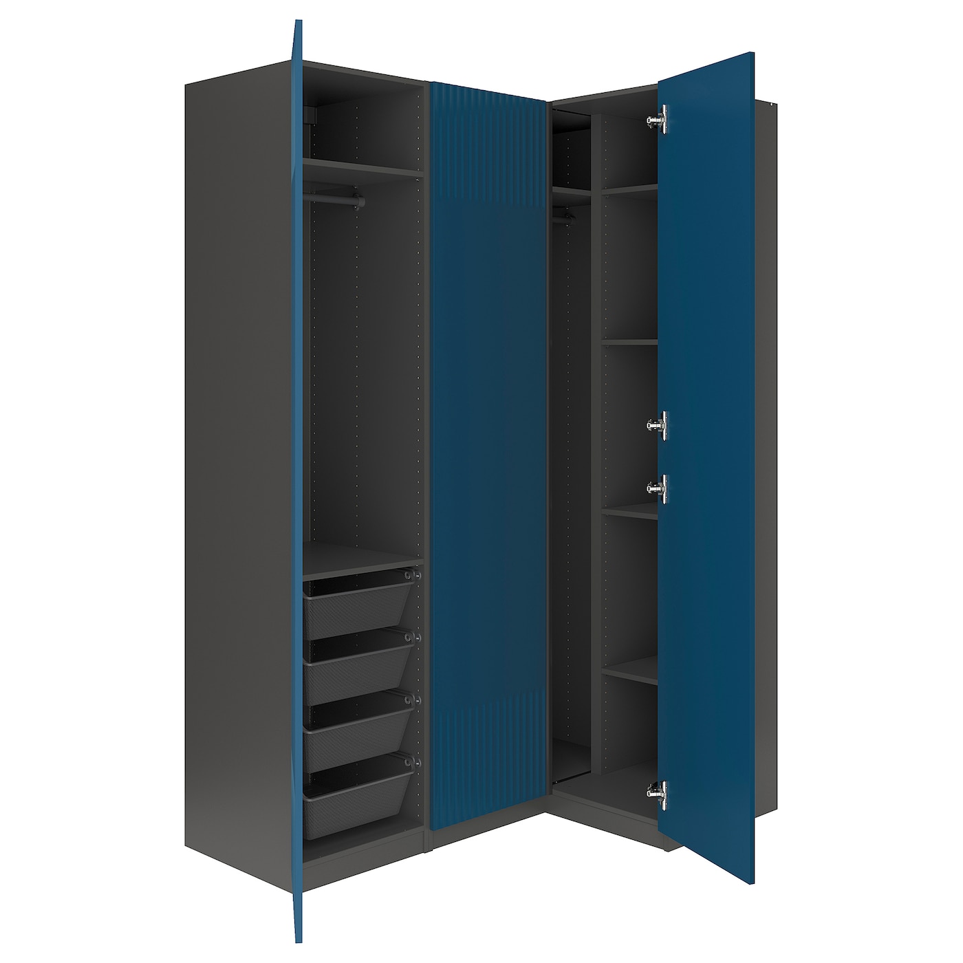 IKEA PAX / FYRUDDEN szafa narożna, ciemnoszary/niebieski, 161/111x236 cm