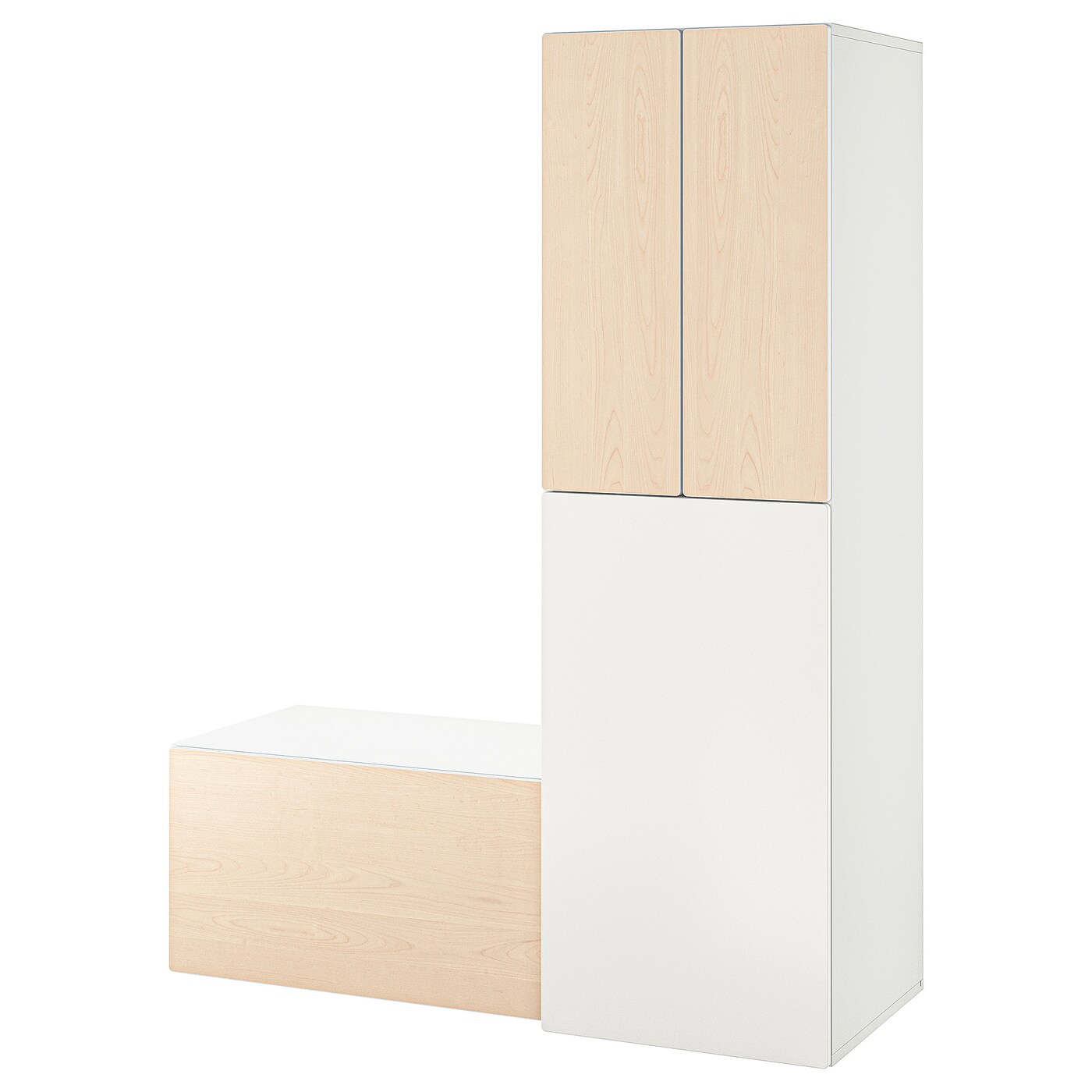 IKEA SMÅSTAD szafa z elementem wysuwanym, biały brzoza/z ławą ze schowkiem, 150x57x196 cm