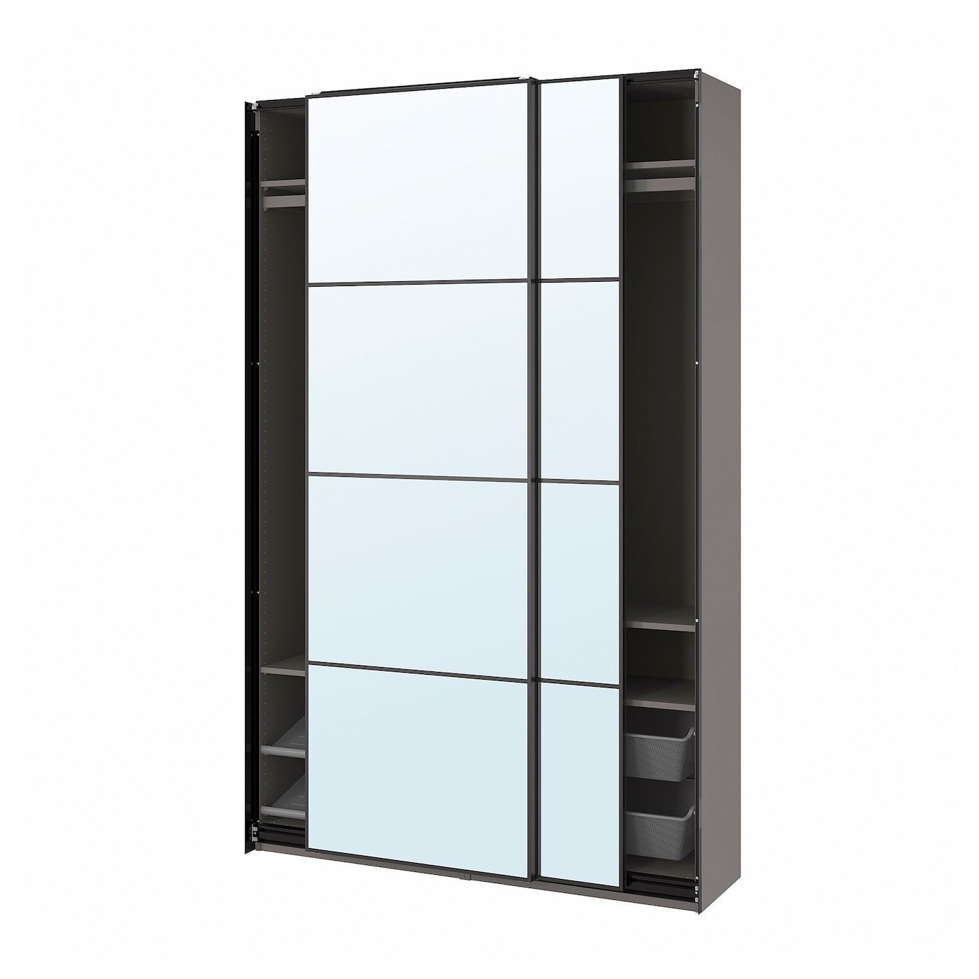IKEA PAX / AULI szafa z przesuwanymi drzwiami, ciemnoszary/lustro, 150x43x236 cm