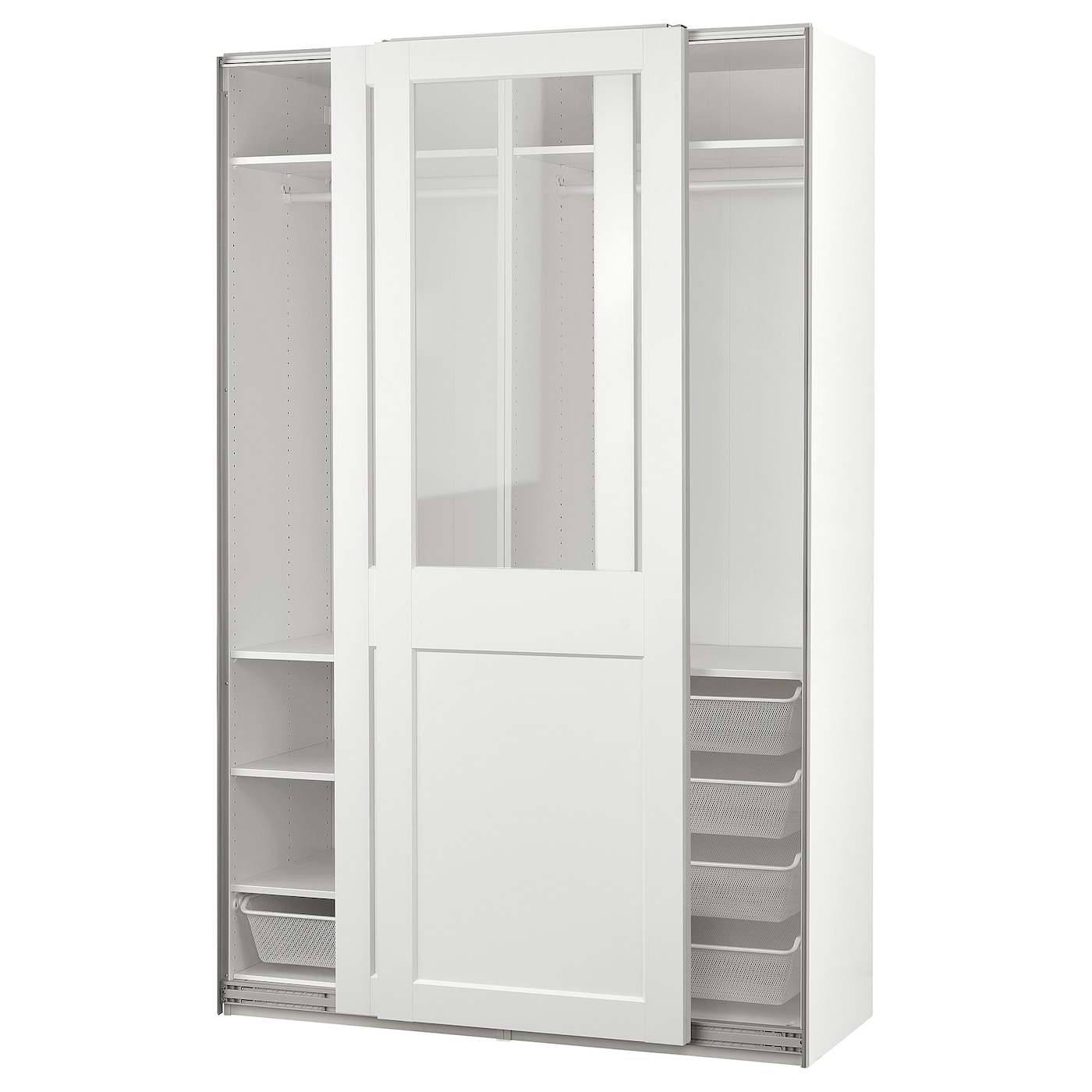 IKEA PAX / GRIMO szafa z przesuwanymi drzwiami, biały/szkło bezbarwne biały, 150x66x236 cm