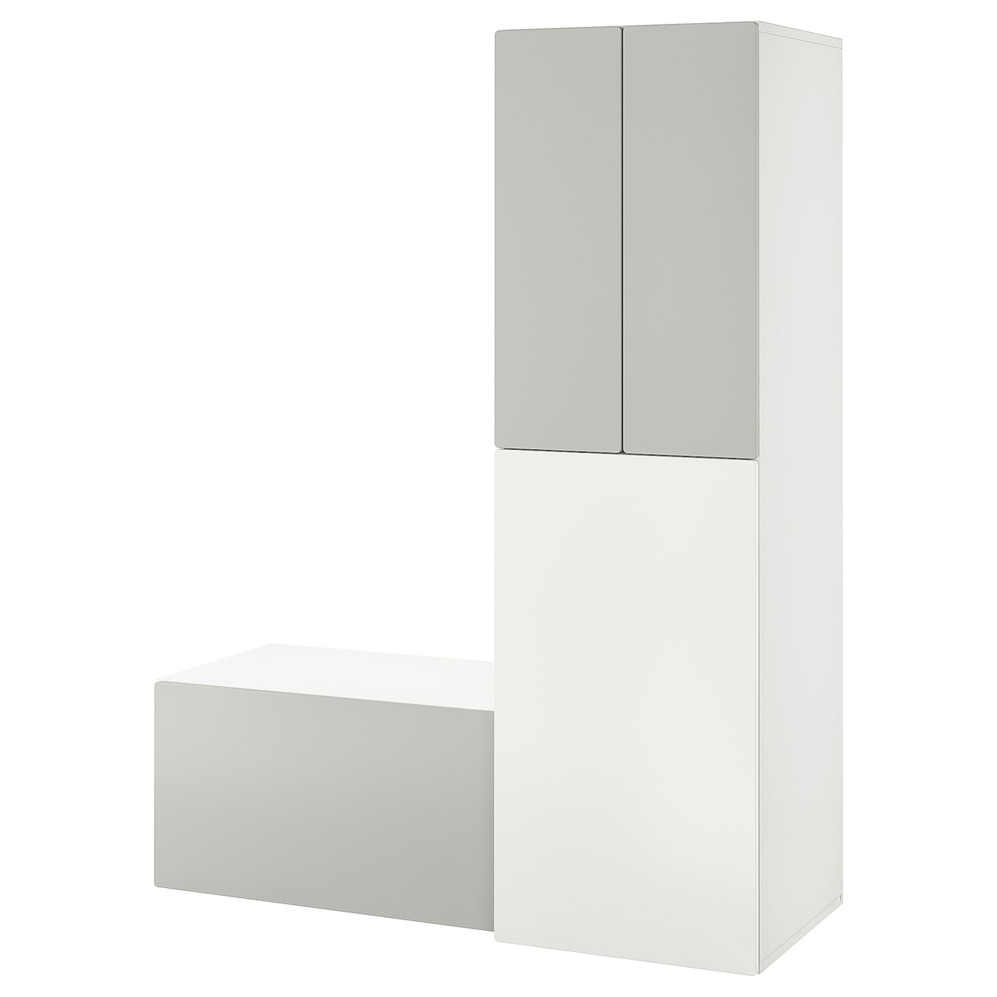 IKEA SMÅSTAD szafa z elementem wysuwanym, biały szary/z ławą ze schowkiem, 150x57x196 cm