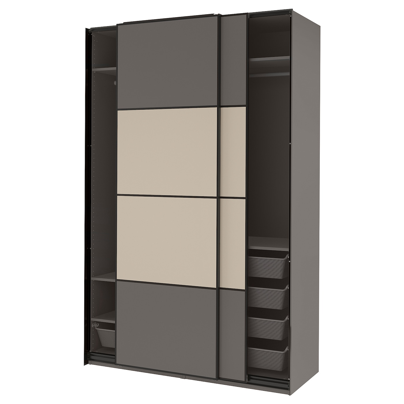 IKEA PAX / MEHAMN szafa, 2str ciemnoszary/szarobeżowy, 150x66x236 cm