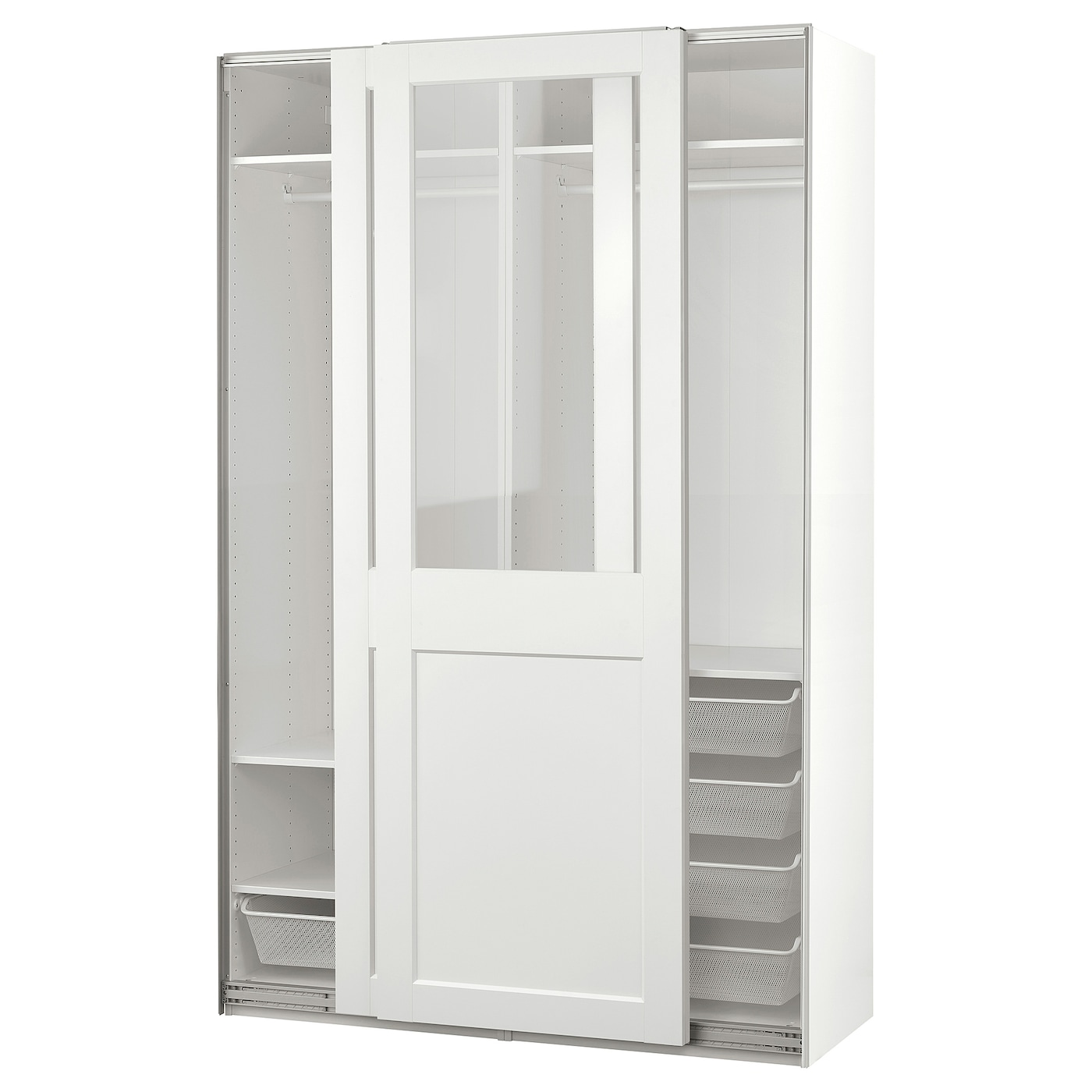 IKEA PAX / GRIMO szafa z przesuwanymi drzwiami, biały/szkło bezbarwne biały, 150x66x236 cm