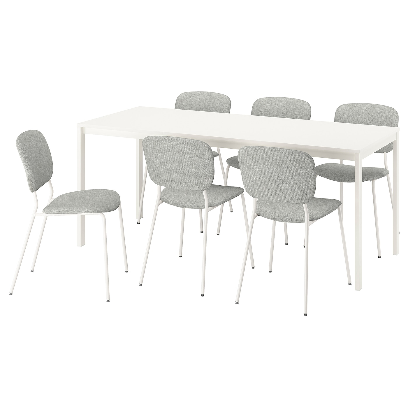 IKEA VIHALS / VIHALS stół i 6 krzeseł, biały/biały Tibbleby beżowoszary, 120/180x74 cm