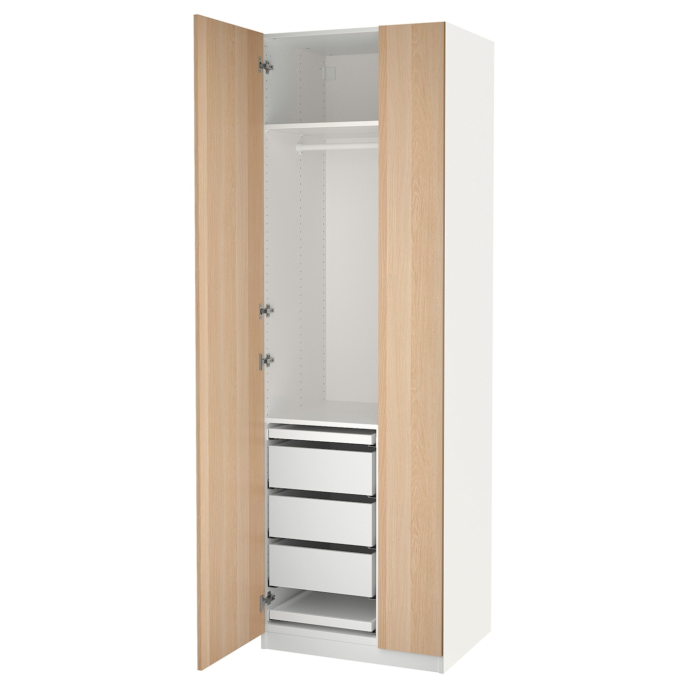IKEA PAX / FORSAND kombinacja szafy, biały/imitacja dębu bejcowanego na biało, 75x60x236 cm