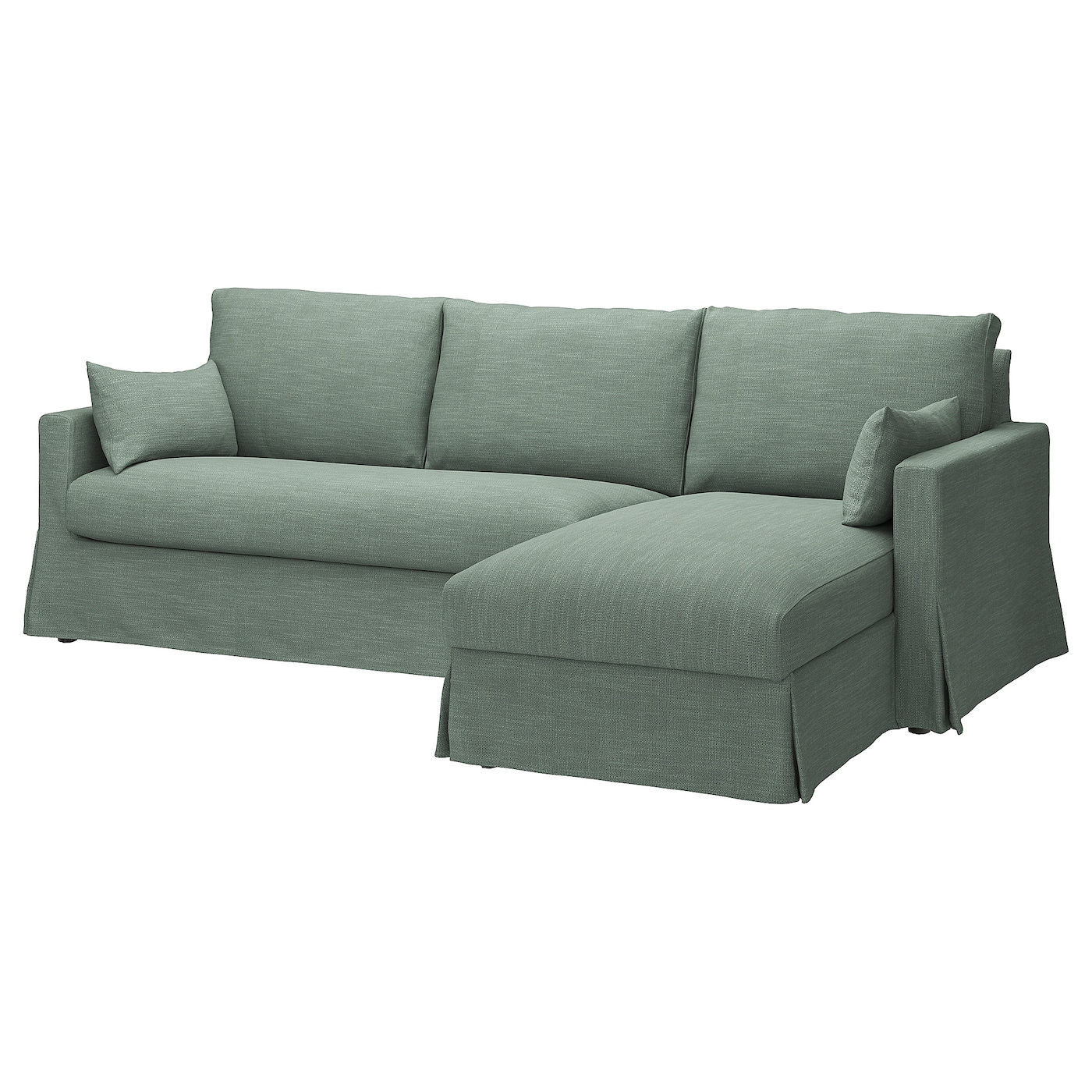 IKEA HYLTARP sofa 3o z szezlongiem, prawy, Hemmesta szarozielony, Wysokość z poduchami oparcia: 91 cm