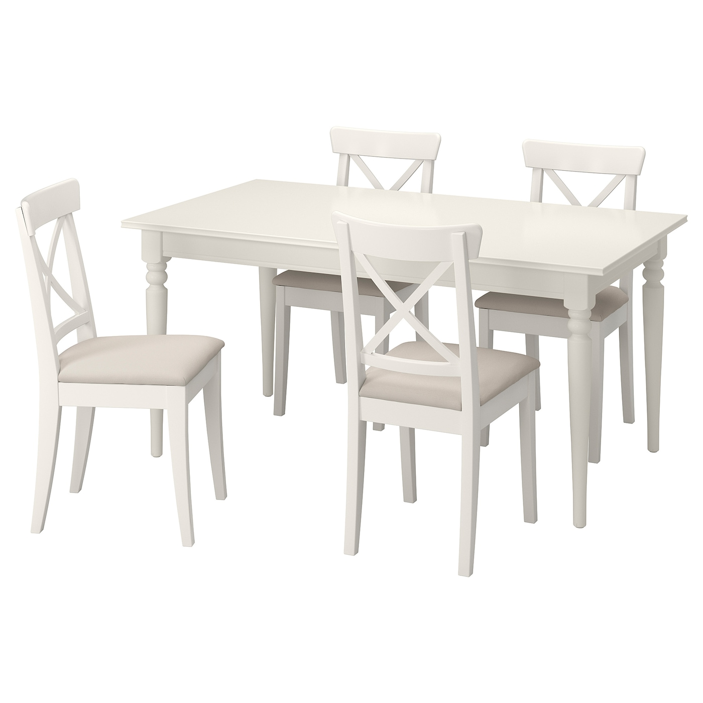 IKEA INGATORP / INGOLF stół i 4 krzesła, biały/Hallarp beżowy, 155/215 cm