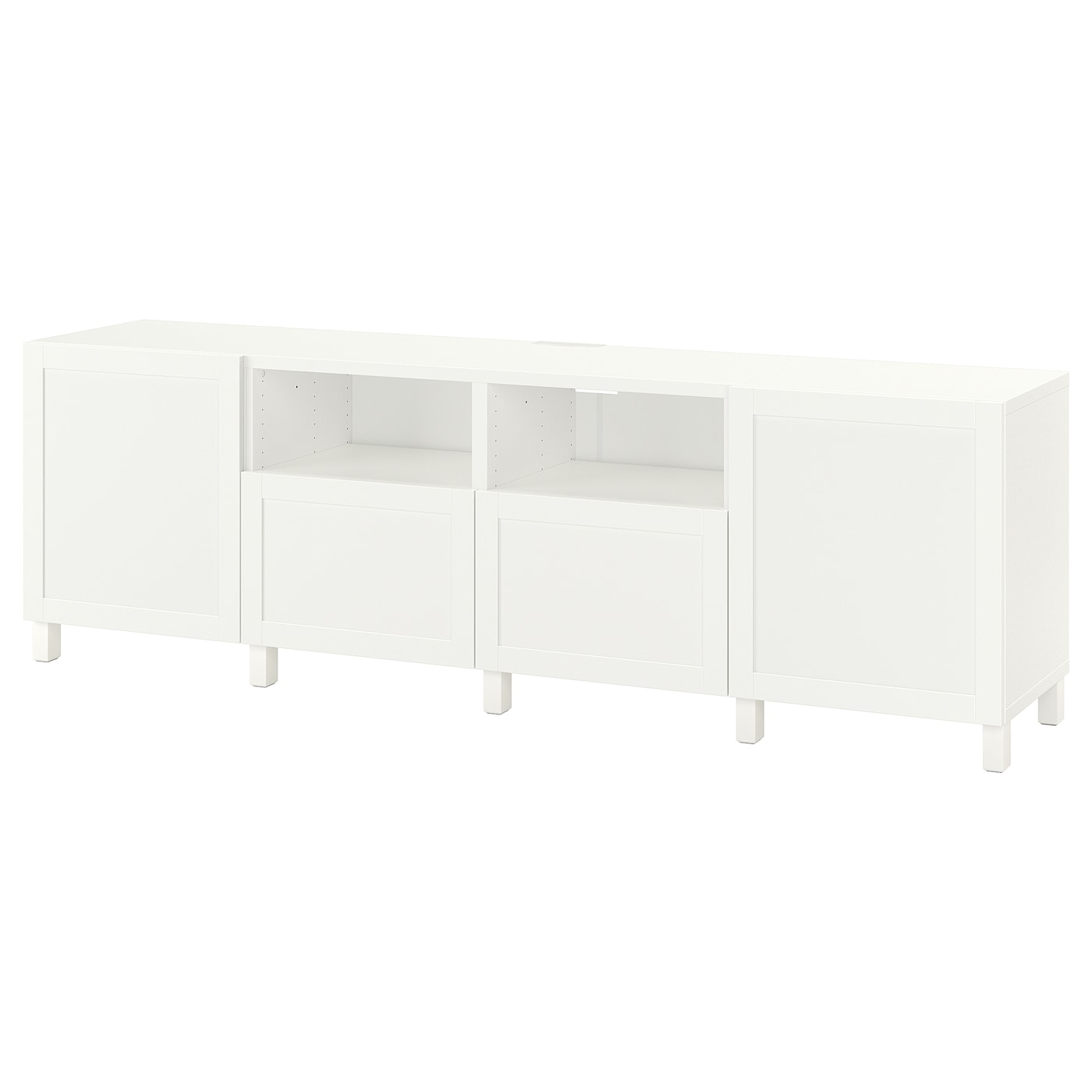 IKEA BESTÅ ława TV z drzwiami i szufladami, biały/Hanviken/Stubbarp biały, 240x42x74 cm