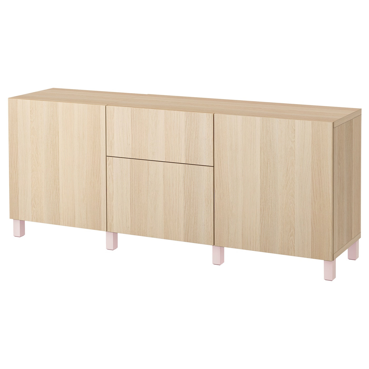 IKEA BESTÅ kombinacja z szufladami, imitacja dębu bejcowanego na biało/Lappviken/Stubbarp różowy, 180x42x74 cm