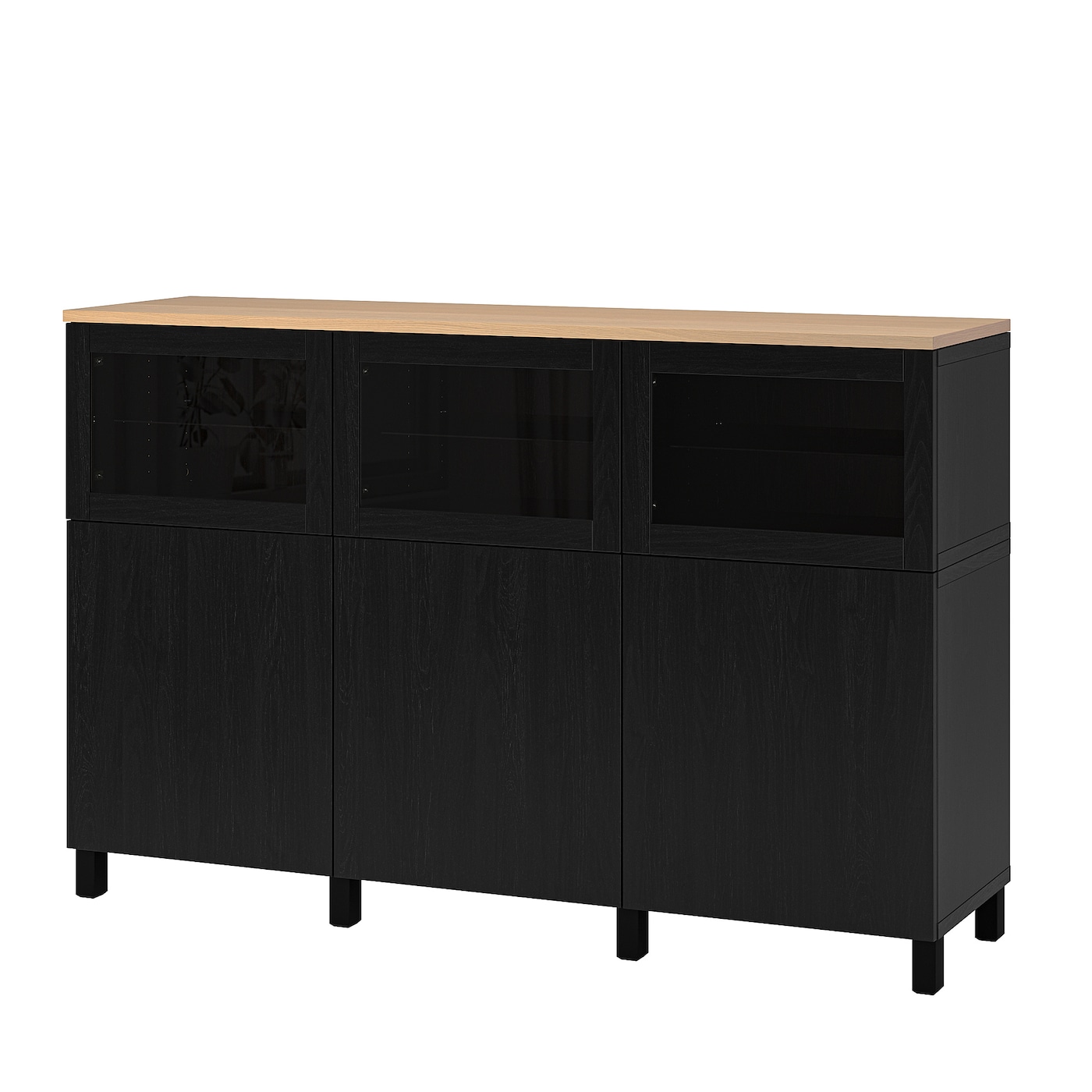 IKEA BESTÅ kombinacja z drzwiami, Lappviken/Stubbarp/Sindvik czarnobrązowe szkło przezroczyste, 180x42x114 cm