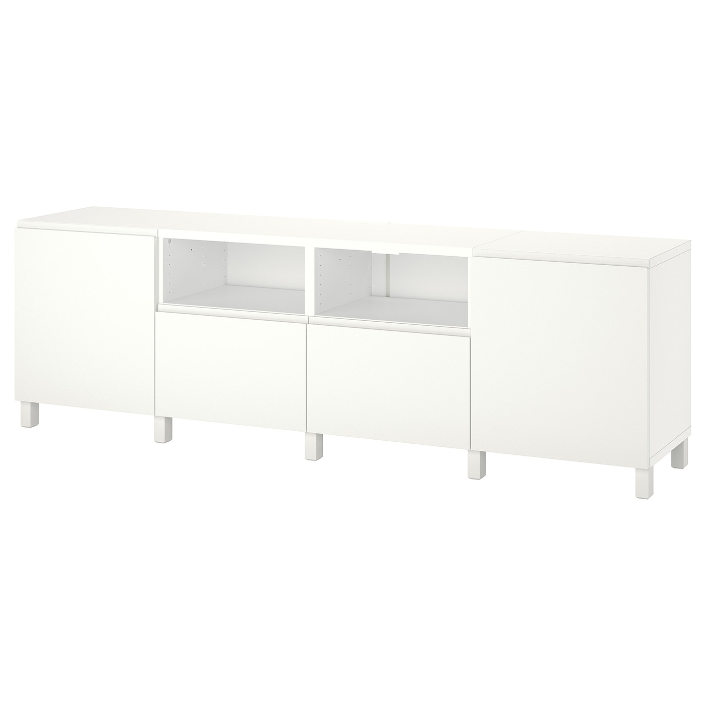 IKEA BESTÅ ława TV z drzwiami i szufladami, biały/Västerviken/Stubbarp biały, 240x42x74 cm