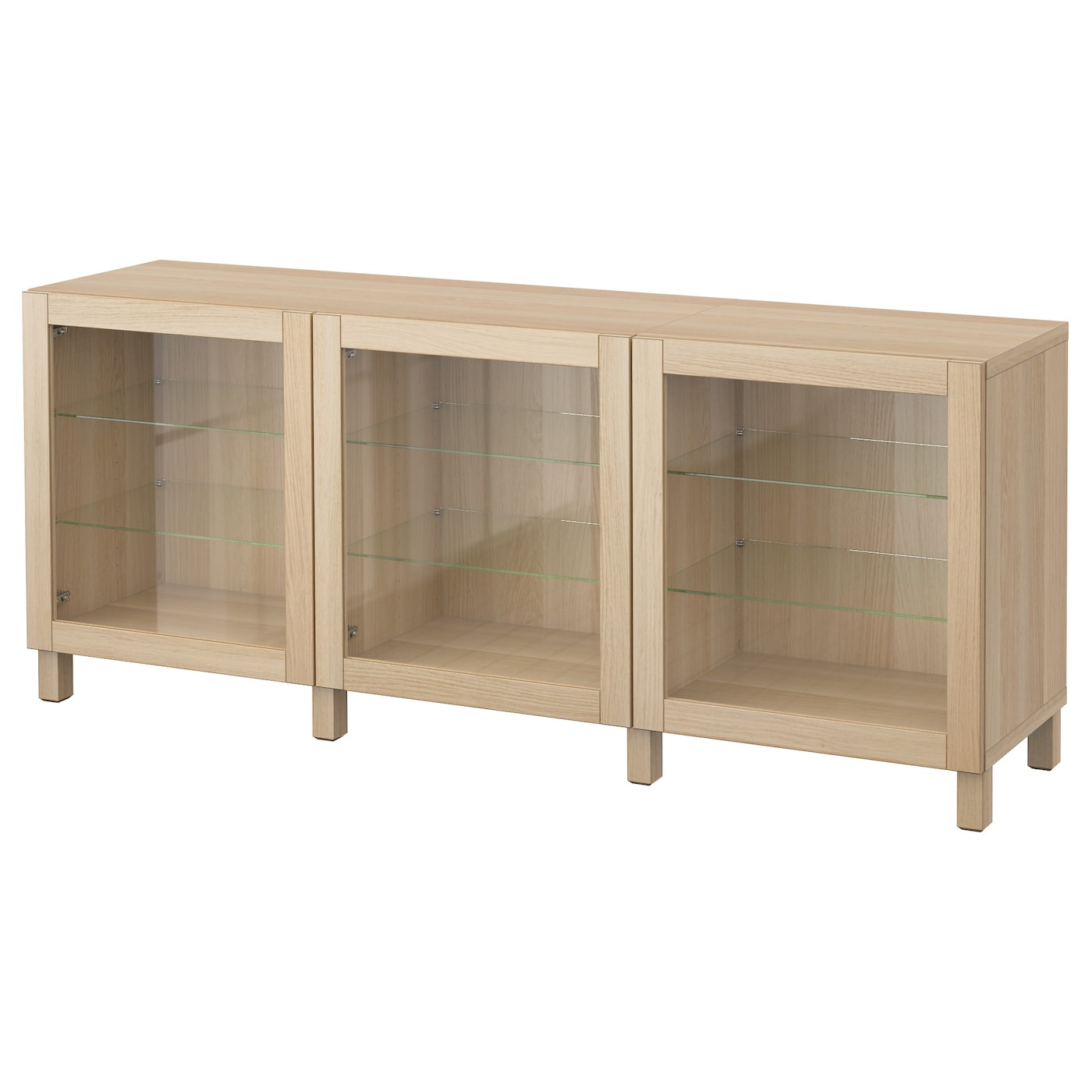 IKEA BESTÅ kombinacja z drzwiami, imitacja dębu bejcowanego na biało/Sindvik/Stubbarp dąb bejcowany biało szk bezbarwne, 180x42x74 cm