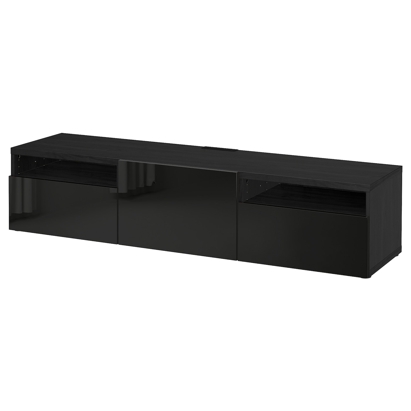 IKEA BESTÅ szafka pod TV, czarnybrąz/Selsviken połysk/czarny, 180x42x39 cm