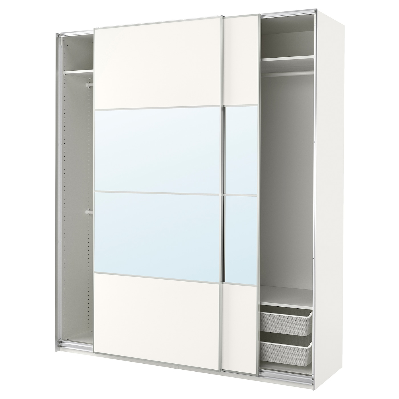 IKEA PAX / MEHAMN/AULI szafa z przesuwanymi drzwiami, biały 2str/biały lustro, 200x66x236 cm