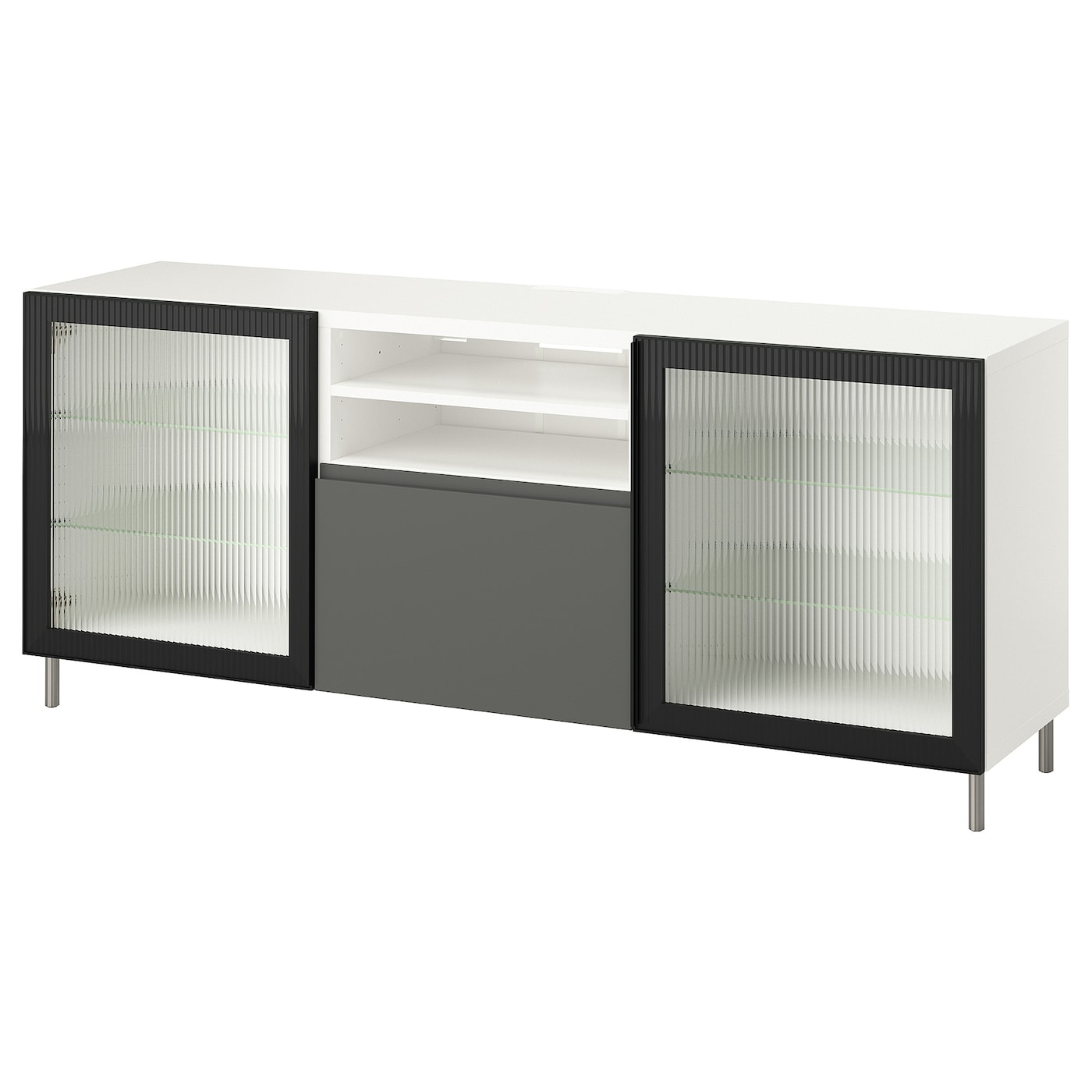 IKEA BESTÅ ława TV z szufladami, biały Västerviken/Fällsvik antracyt, 180x42x74 cm