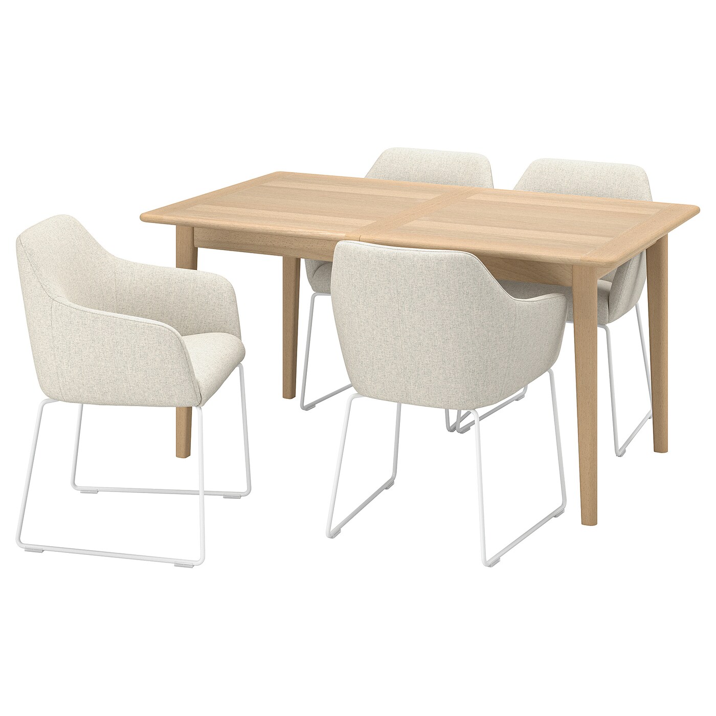 IKEA SKANSNÄS / TOSSBERG stół i 4 krzesła, jasny buk fornir/biały Gunnared beż, 150/205 cm