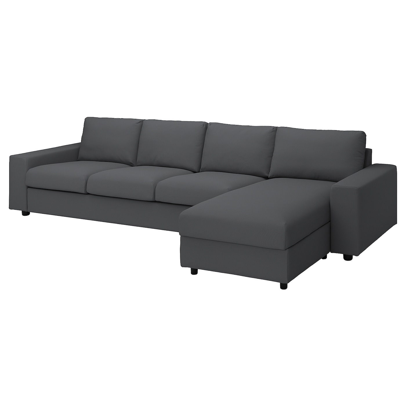 IKEA VIMLE sofa 4-osobowa z szezlongiem, z szerokimi podłokietnikami/Hallarp szary, Wysokość z poduchami oparcia: 83 cm
