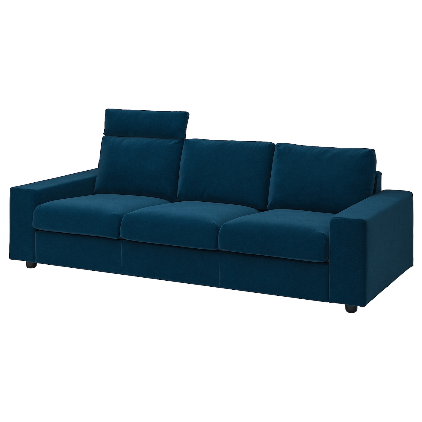 IKEA VIMLE sofa 3-osobowa, z zagłówkiem z szerokimi podłokietnikami/Djuparp ciemnozielononiebieski, Wysokość z zagłówkiem: 103 cm