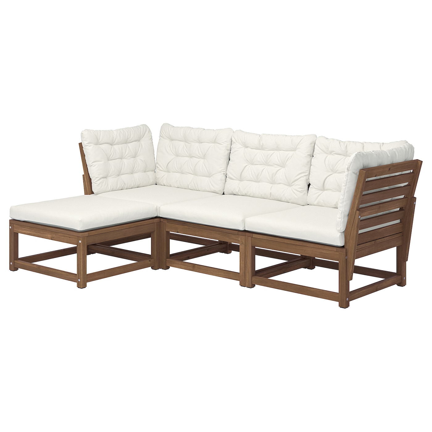 IKEA NÄMMARÖ 3-osobowa sofa modułowa, zewn, z podnóżkiem bejca jasnobrązowa/Kuddarna jasny szarobeżowy, Szerokość: 210 cm