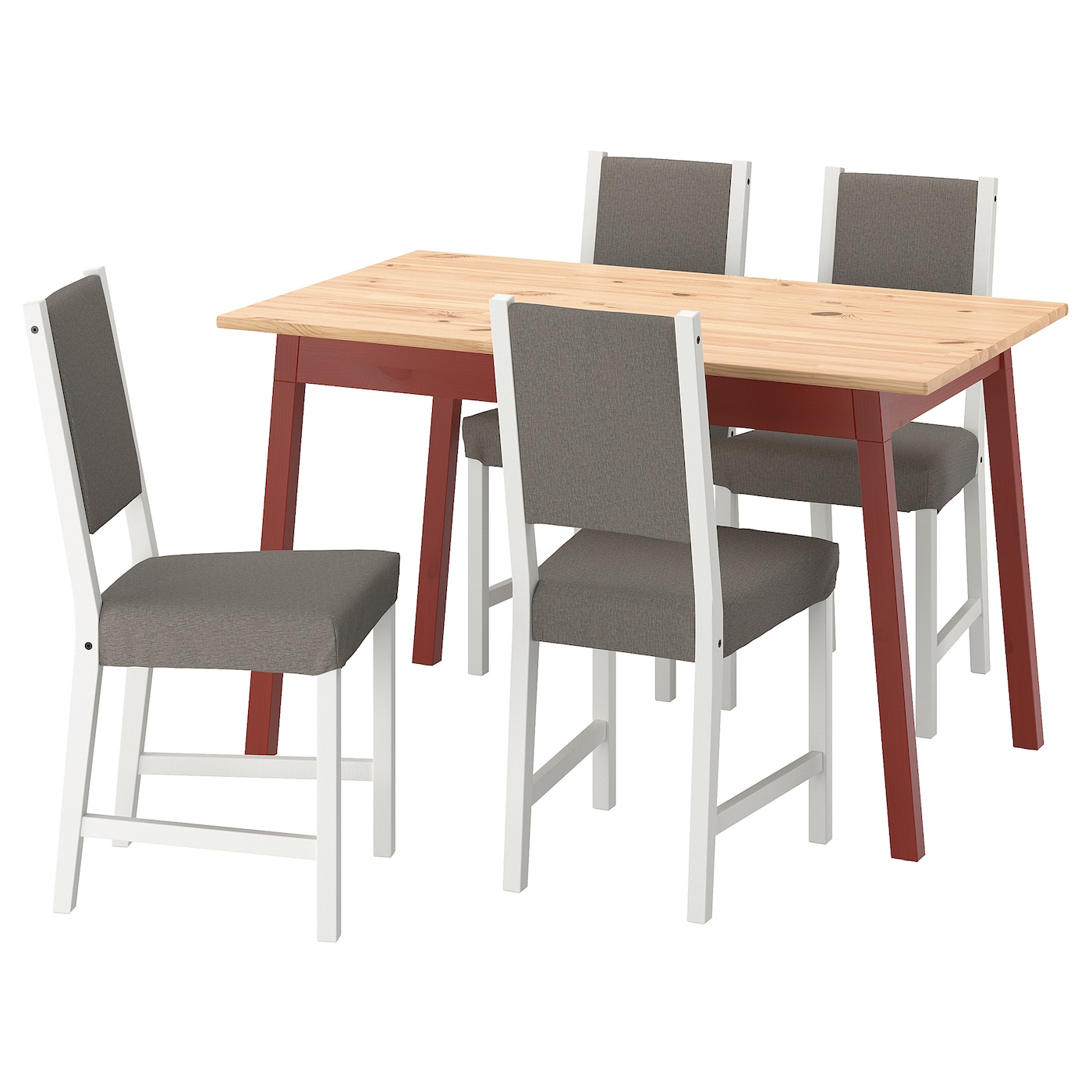 IKEA PINNTORP / STEFAN stół i 4 krzesła, bejca jasnobrązowa czerwona bejca/Knisa szary/beżowy biały, 125 cm
