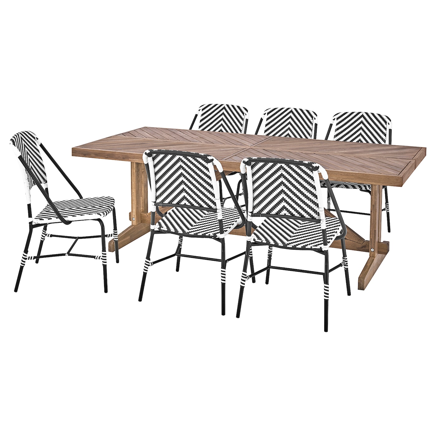 IKEA NORRMANSÖ / VASSHOLMEN stół+6 krzeseł, zewn, akacja/czarny biały, 220x100 cm
