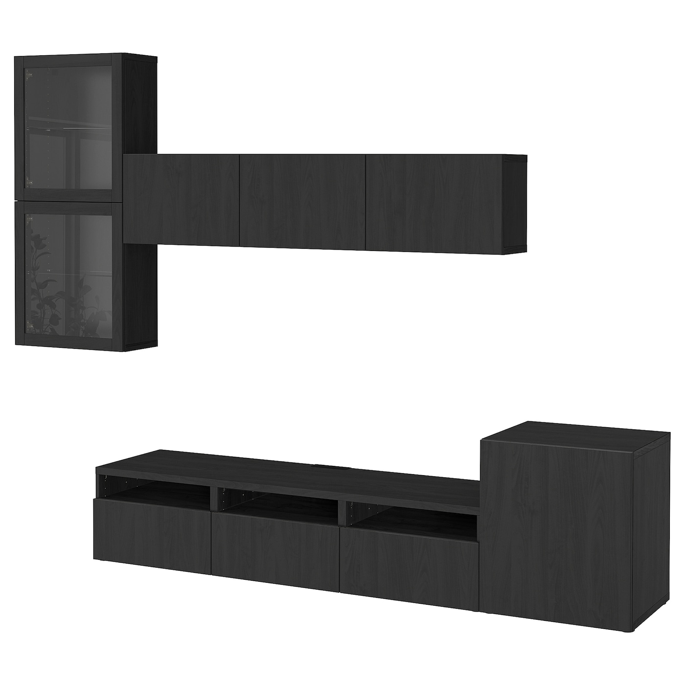 IKEA BESTÅ kombinacja na TV/szklane drzwi, czarnybrąz/Lappviken czarnobrązowe szkło przezroczyste, 300x42x211 cm