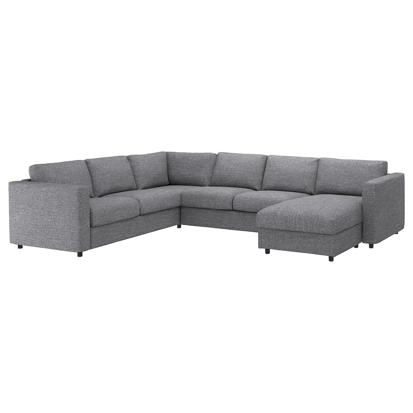 IKEA VIMLE sofa narożna 5-osobowa, z szezlongiem/Lejde szary-czarny, Wysokość z poduchami oparcia: 83 cm