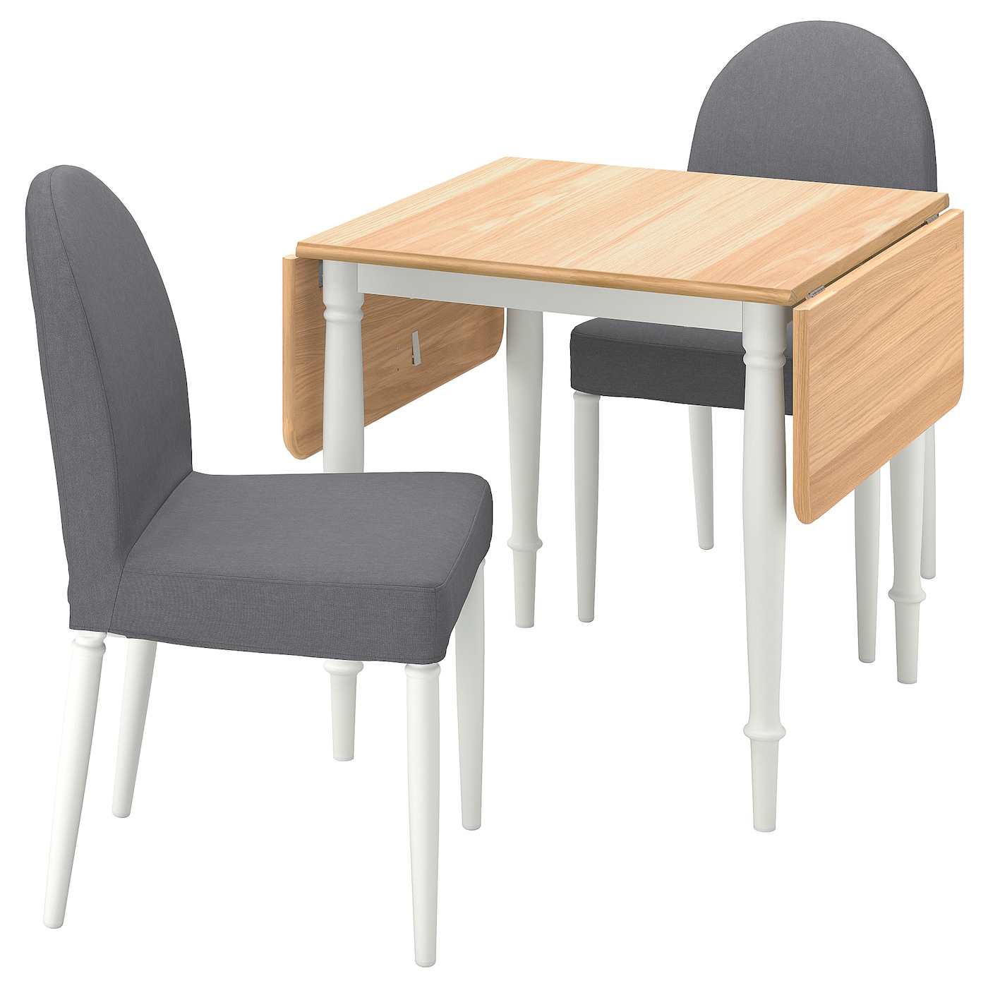 IKEA DANDERYD / DANDERYD stół i 2 krzesła, okl dęb biały/Vissle szary, 74/134x80 cm