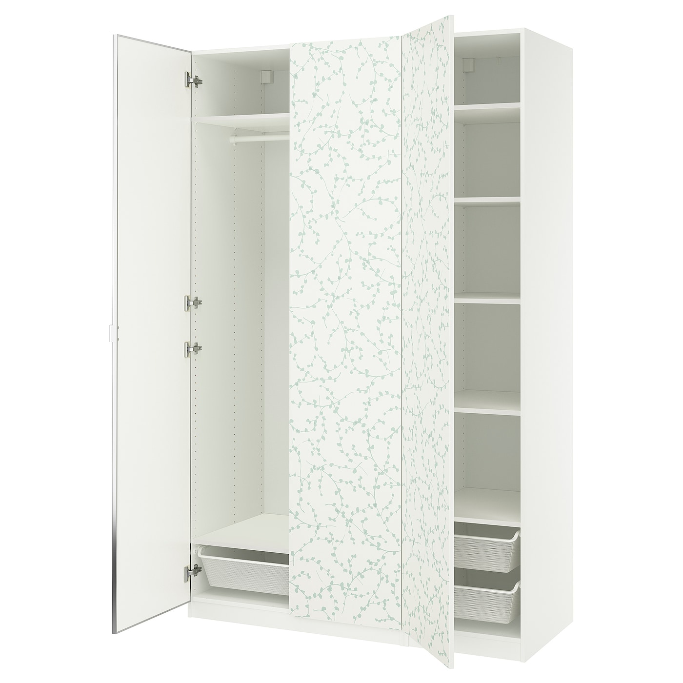 IKEA PAX / LINNABERG/ÅHEIM kombinacja szafy, biały wzór/lustro, 150x58x236 cm