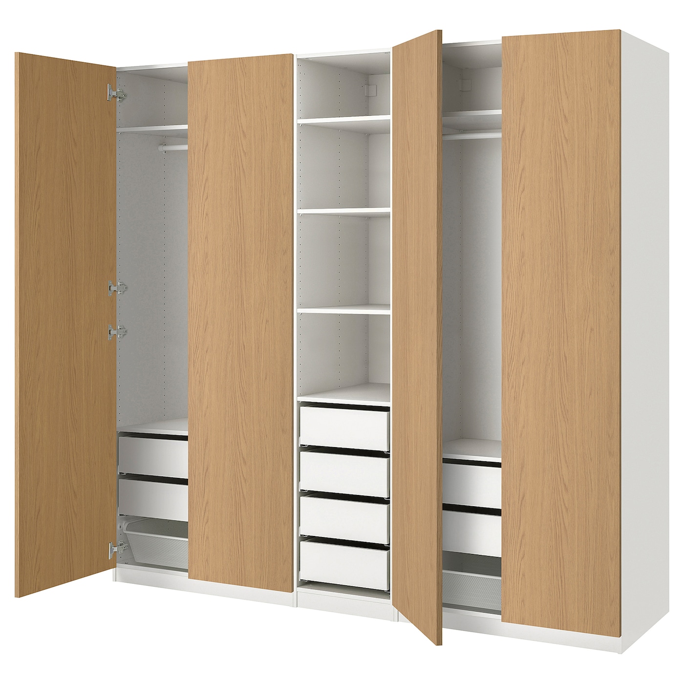 IKEA PAX / STORKLINTA kombinacja szafy, biały/imit. dębu, 250x58x236 cm