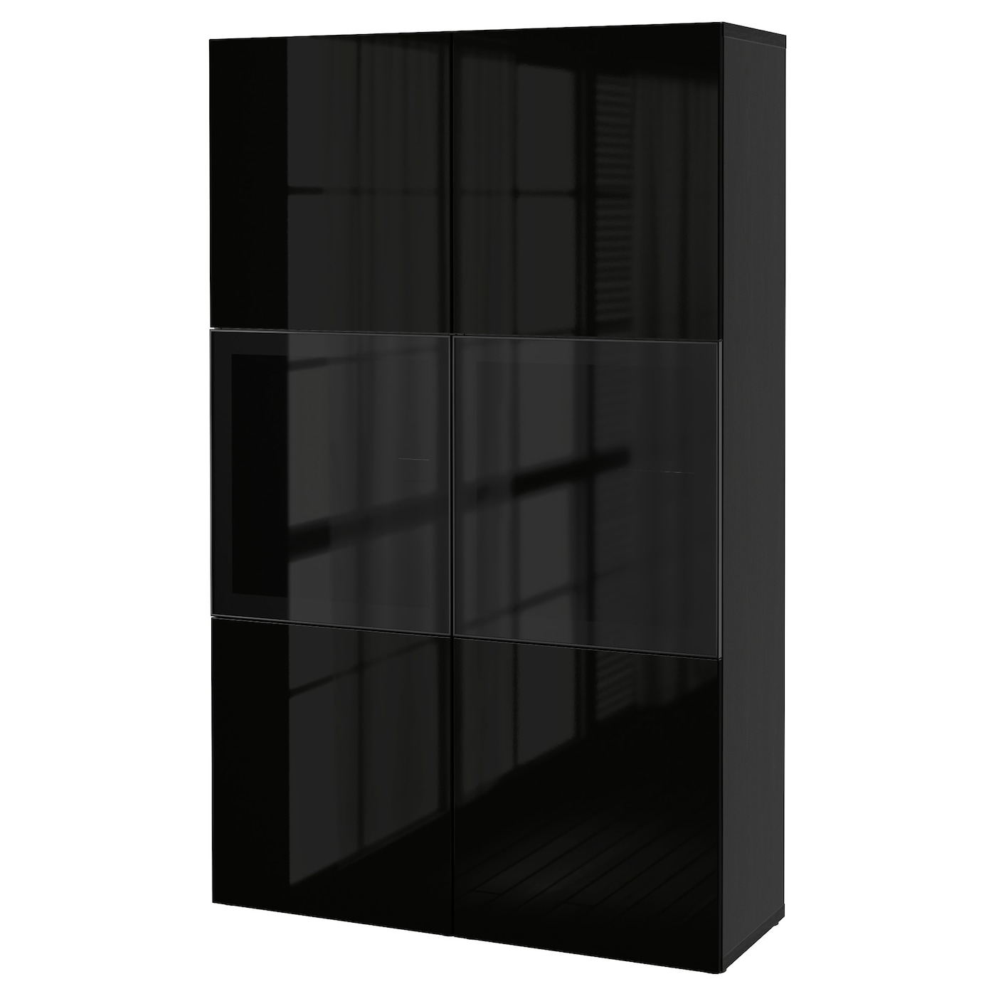 IKEA BESTÅ regał/szklane drzwi, czarnybrąz/Selsviken wysoki połysk/czarny dymione szkło, 120x42x193 cm